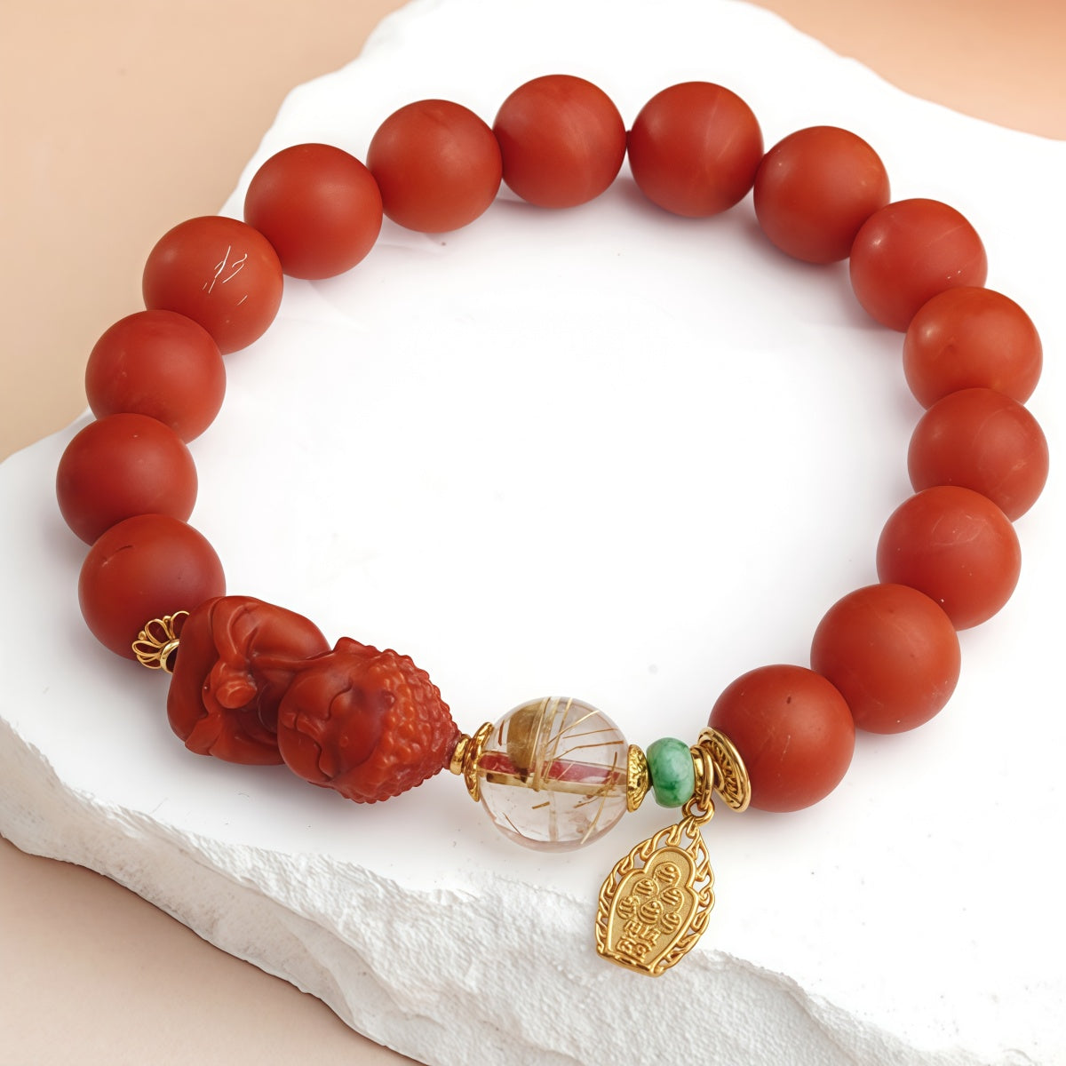 Potalapalace Accessories Handmade Natural Southern Red Agate Tibetan Style Carved Red Agate Bracelet