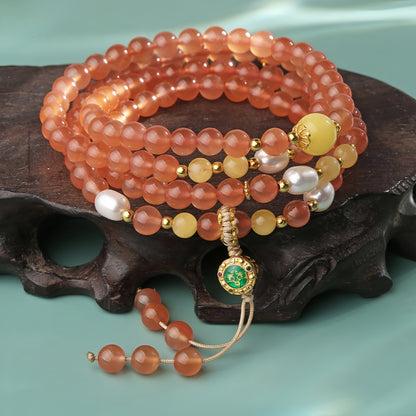 Potalapalace Accessories 手工天然 108 颗南方红玛瑙珍珠琥珀珠串