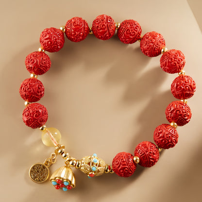 Potalapalace饰品手工天然朱砂六字真言莲蓬手链