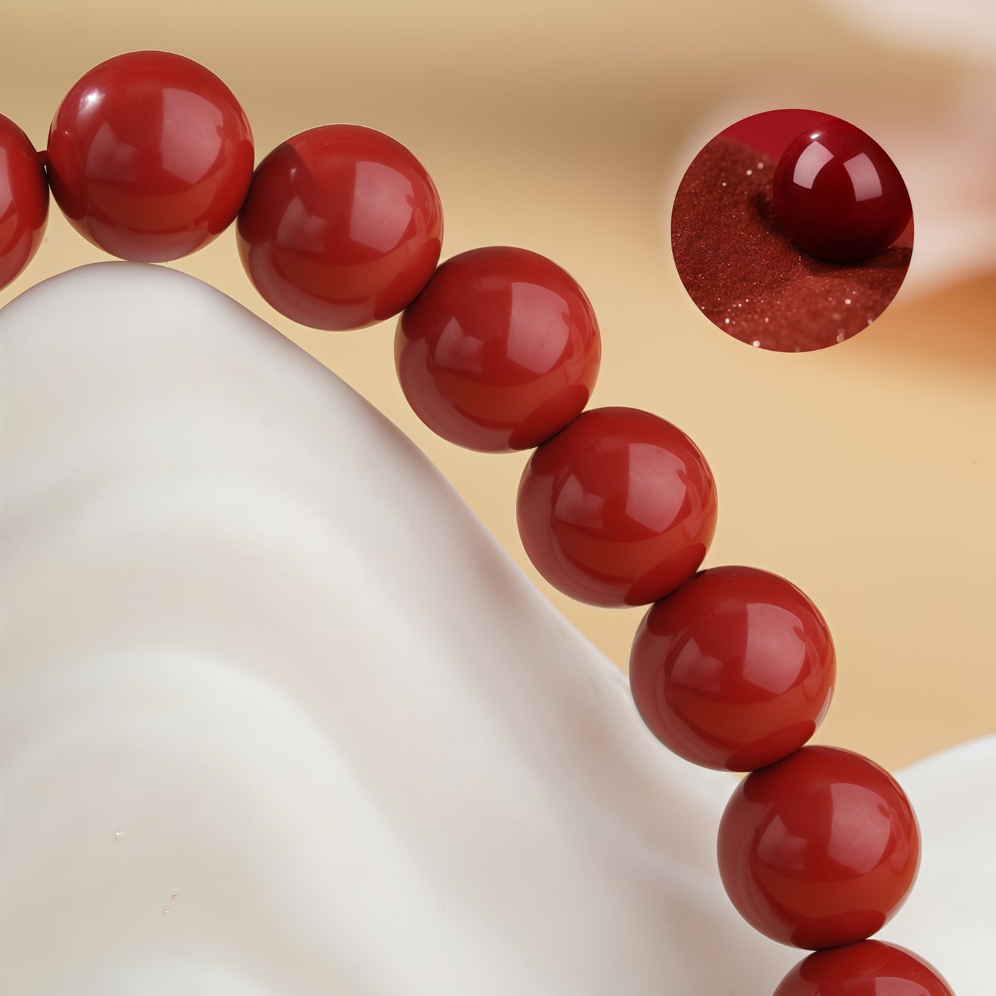 Potalapalace饰品手工天然淡水珍珠手链配红色丝绸纱