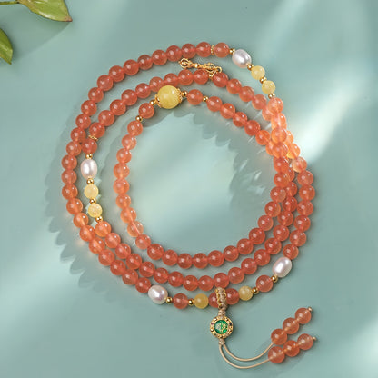 Potalapalace Accessories 手工天然 108 颗南方红玛瑙珍珠琥珀珠串