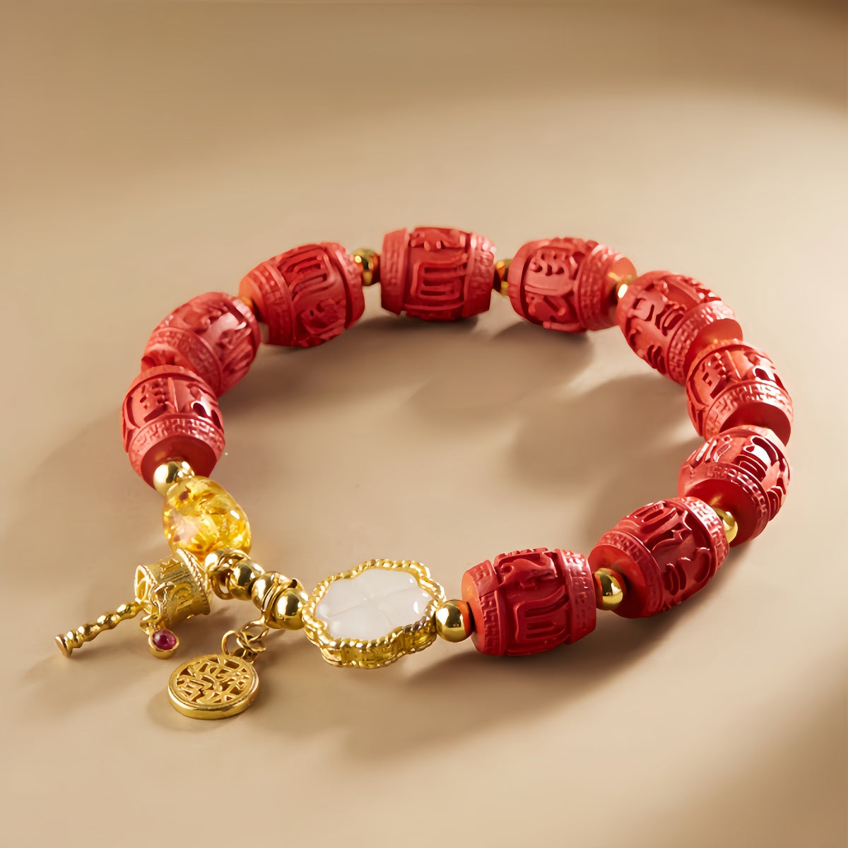 Potalapalace饰品手工天然朱砂六字真言莲蓬手链