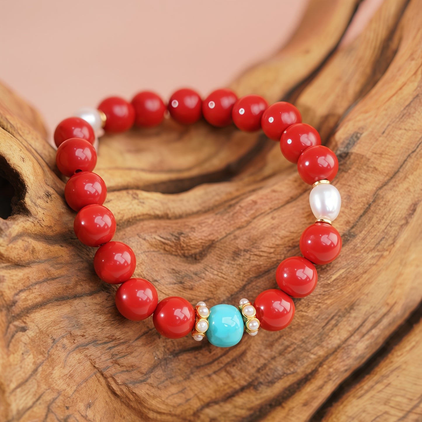 Potalapalace饰品手工天然淡水珍珠手链配红色丝绸纱