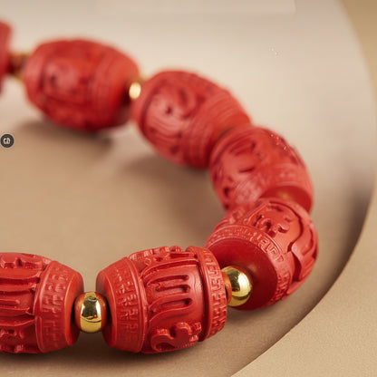 Potalapalace饰品手工天然朱砂六字真言莲蓬手链