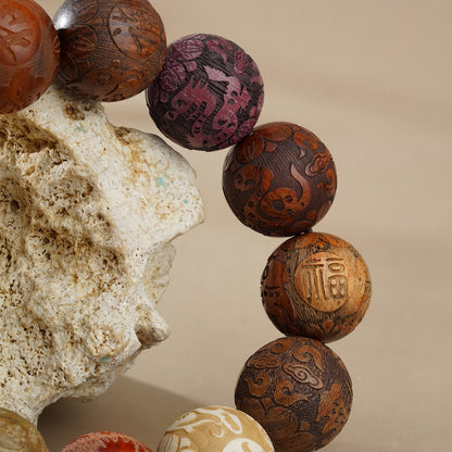 Potalapalace饰品 手工天然中国十二生肖黄花梨金丝楠木念珠手链