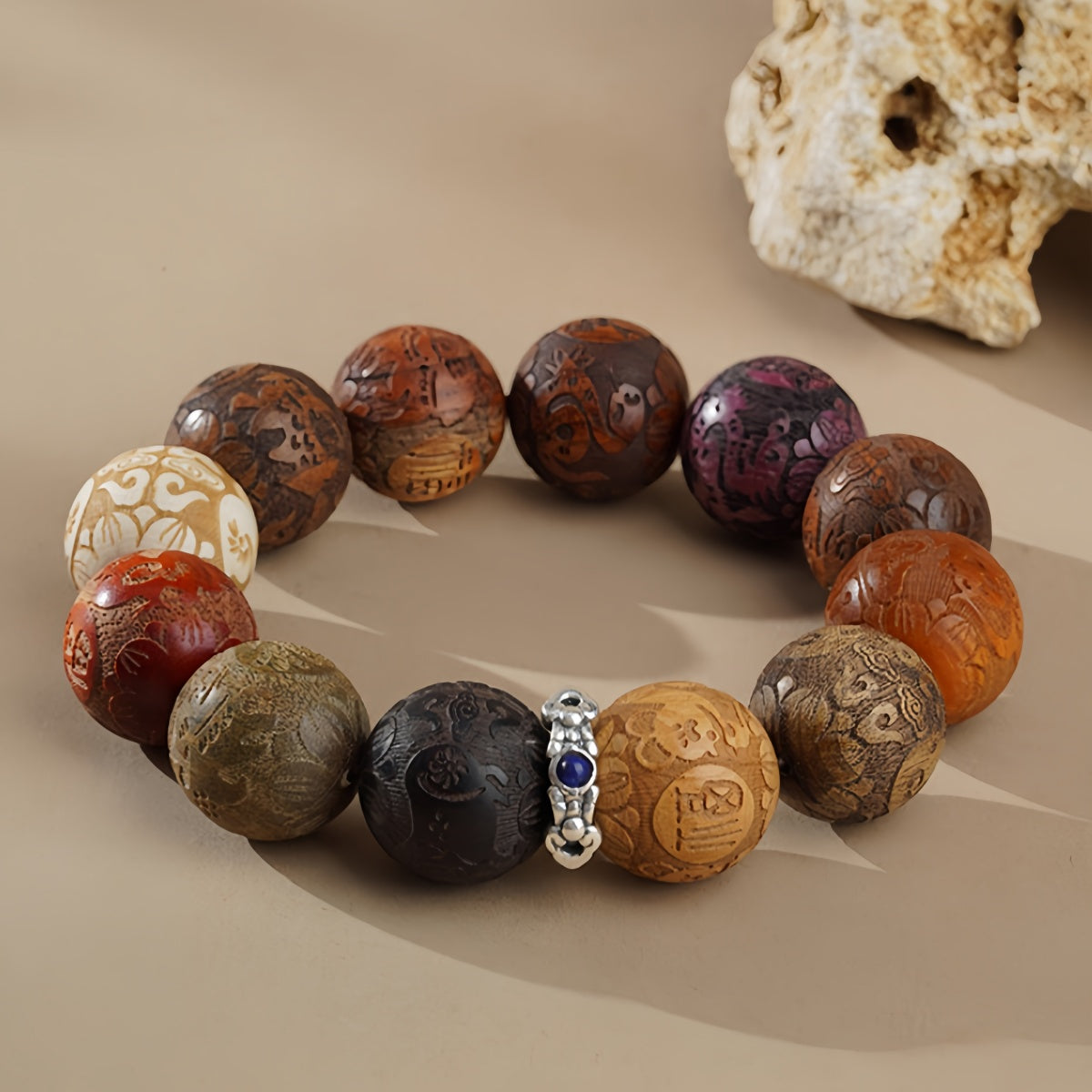Potalapalace饰品 手工天然中国十二生肖黄花梨金丝楠木念珠手链