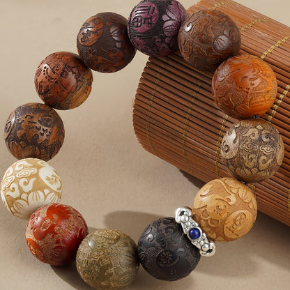 Potalapalace饰品 手工天然中国十二生肖黄花梨金丝楠木念珠手链