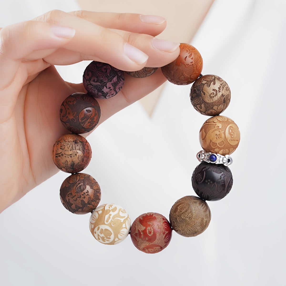 Potalapalace饰品 手工天然中国十二生肖黄花梨金丝楠木念珠手链