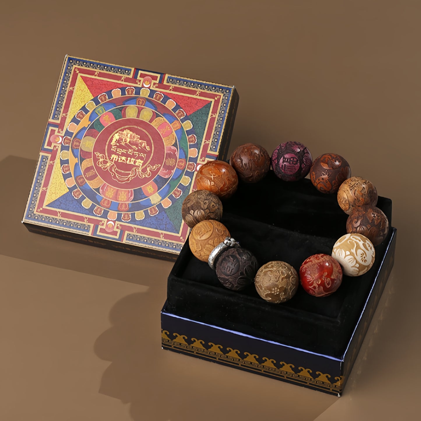 Potalapalace饰品 手工天然中国十二生肖黄花梨金丝楠木念珠手链