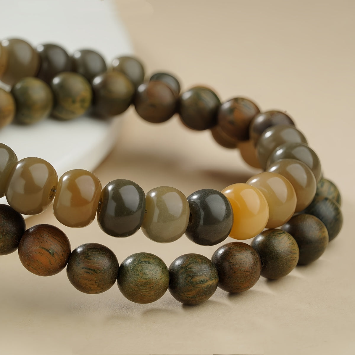 Potalapalace饰品 手工天然绿色檀香菩提子双圈手链