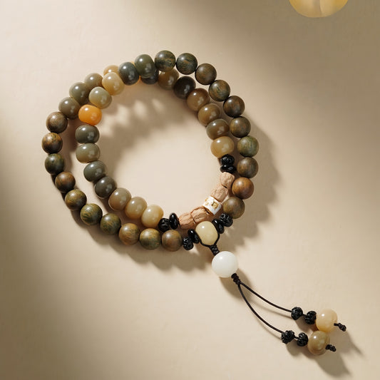 Potalapalace Accessories Handmade Natural Green Sandalwood Bodhi Seed Double Wrap Bracelet