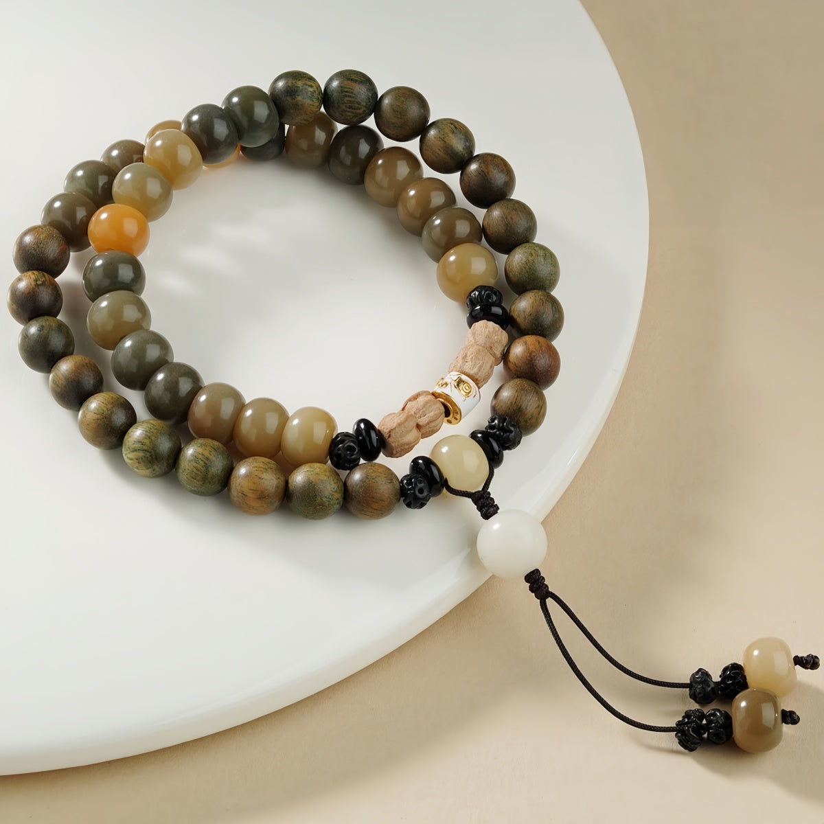 Potalapalace饰品 手工天然绿色檀香菩提子双圈手链