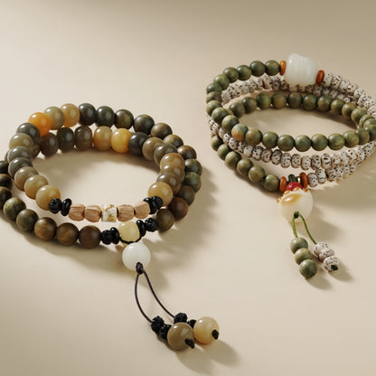 Potalapalace饰品 手工天然绿色檀香菩提子双圈手链