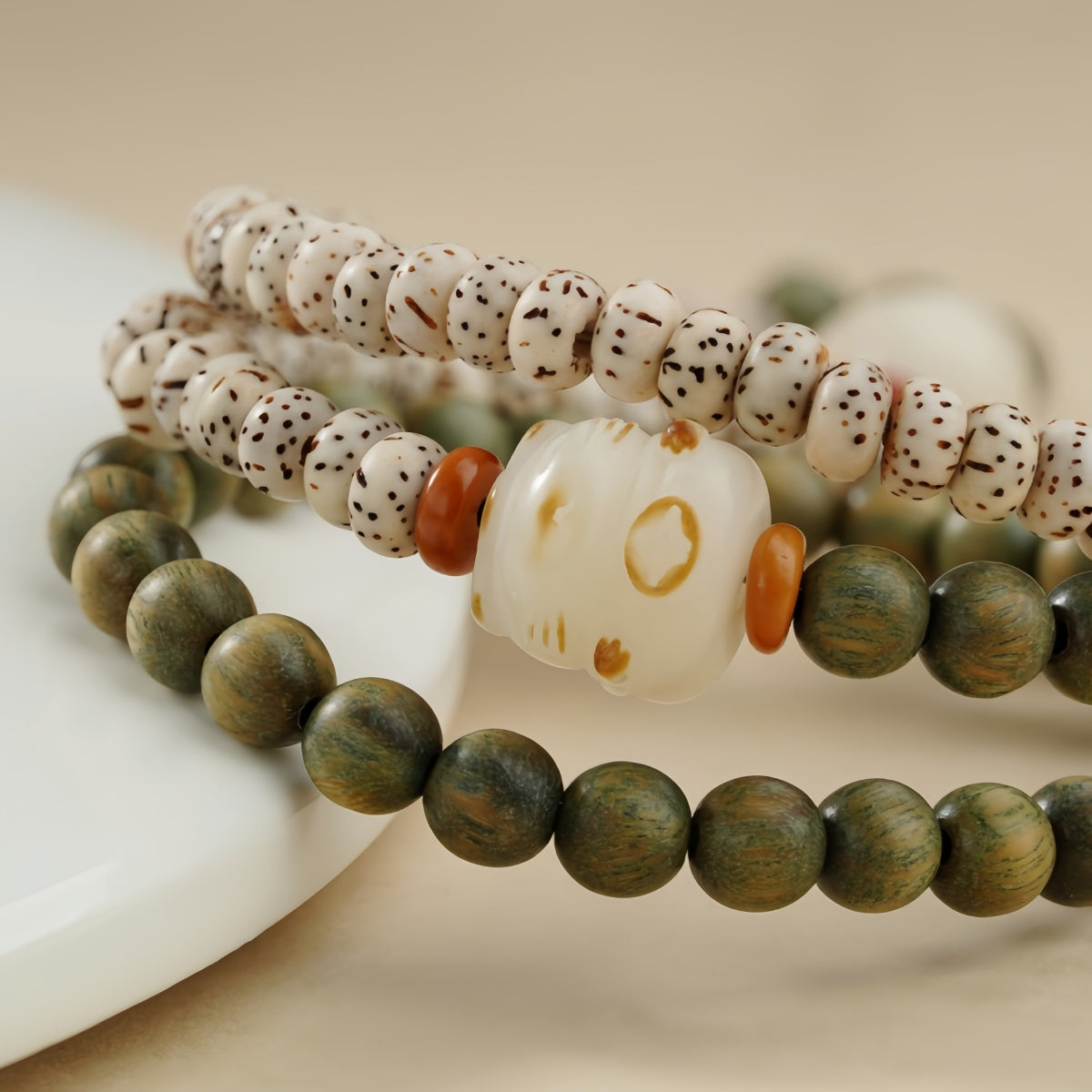 Potalapalace饰品 手工天然绿色檀香菩提子双圈手链