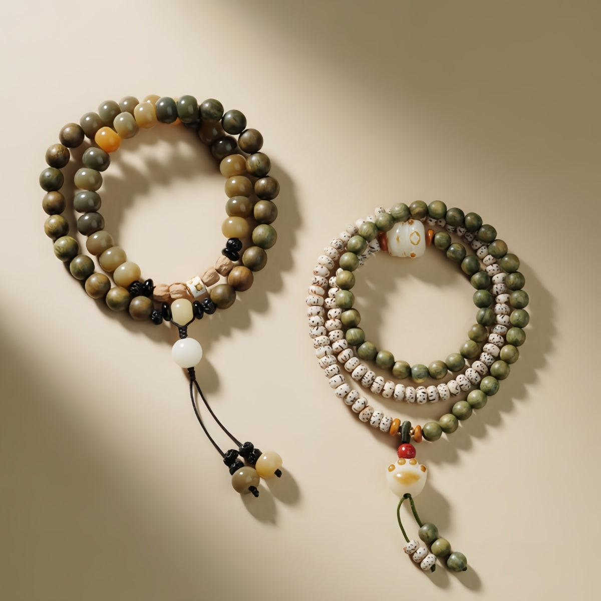 Potalapalace饰品 手工天然绿色檀香菩提子双圈手链