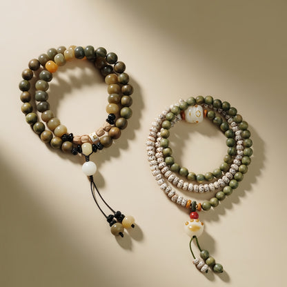 Potalapalace饰品 手工天然绿色檀香菩提子双圈手链