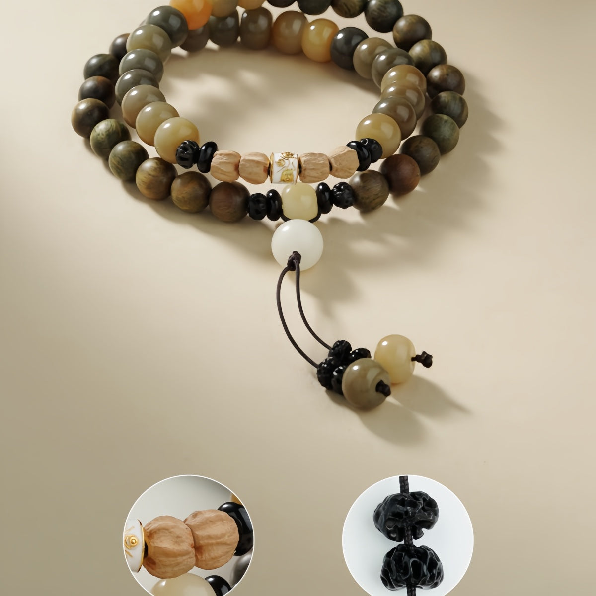 Potalapalace饰品 手工天然绿色檀香菩提子双圈手链