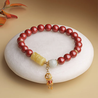 景光朱砂蜜蜡单圈念珠手链