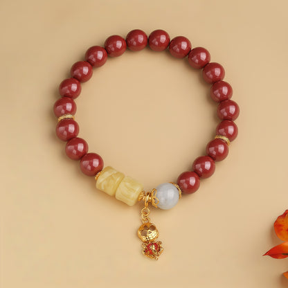 景光朱砂蜜蜡单圈念珠手链