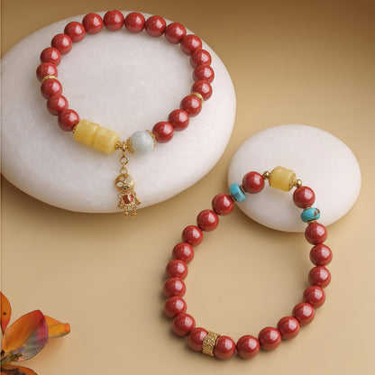 景光朱砂蜜蜡单圈念珠手链