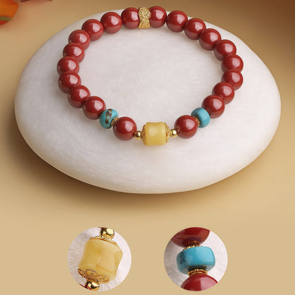 景光朱砂蜜蜡单圈念珠手链