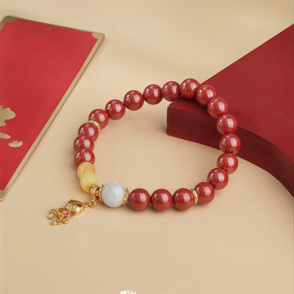 景光朱砂蜜蜡单圈念珠手链