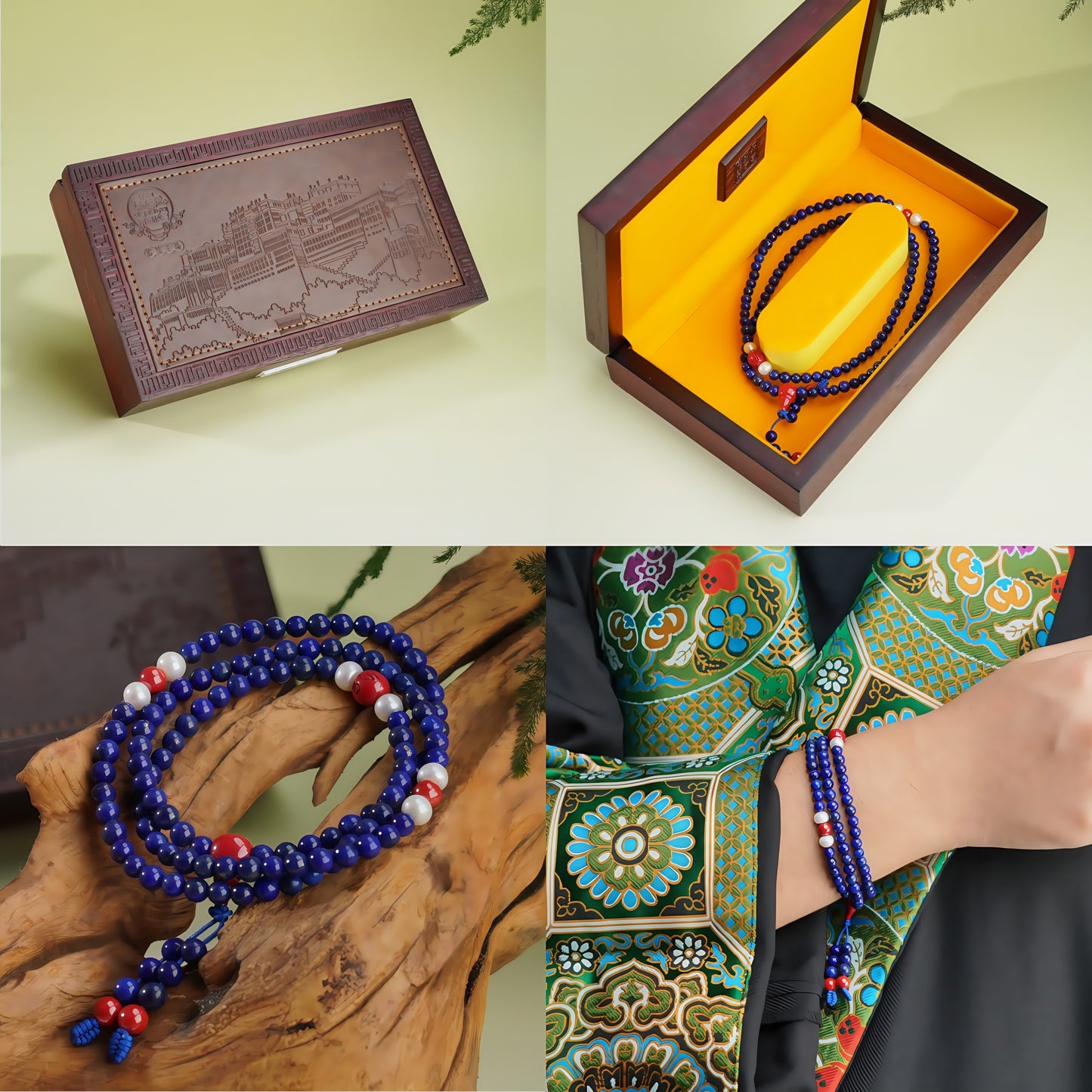 Potalapalace饰品 手工天然青金石佛教珠手链