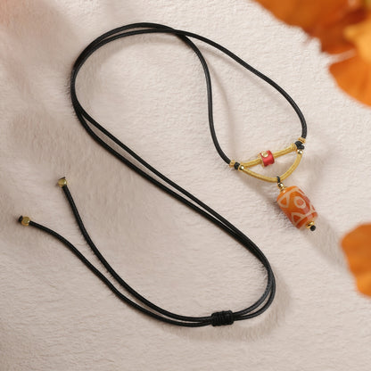 Potalapalace Accessories Handmade Natural Red Meat Three-Eyed Dzi Bead Pendant