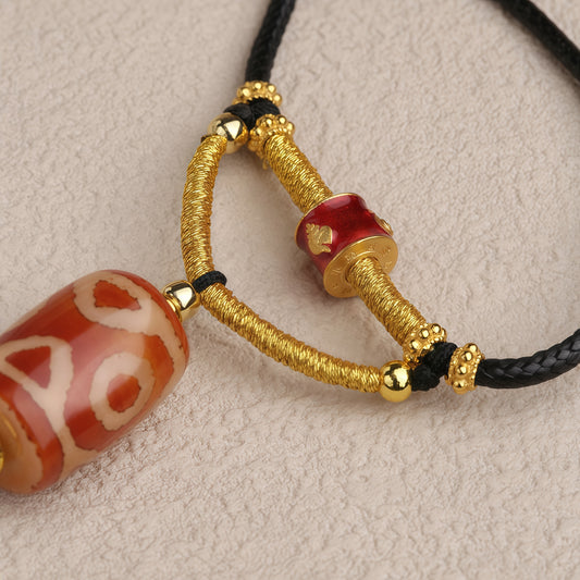 Potalapalace Accessories Handmade Natural Red Meat Three-Eyed Dzi Bead Pendant