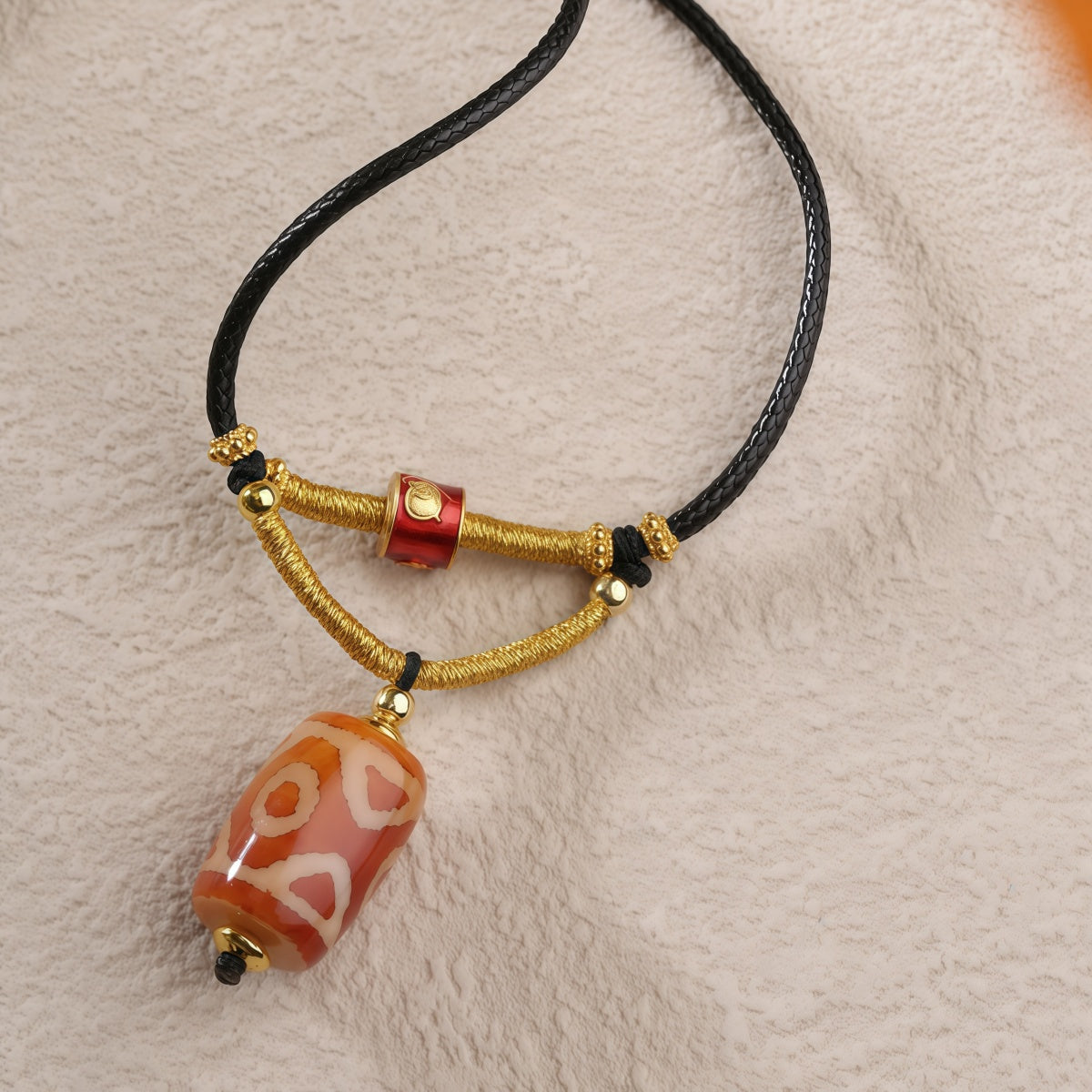 Potalapalace Accessories Handmade Natural Red Meat Three-Eyed Dzi Bead Pendant