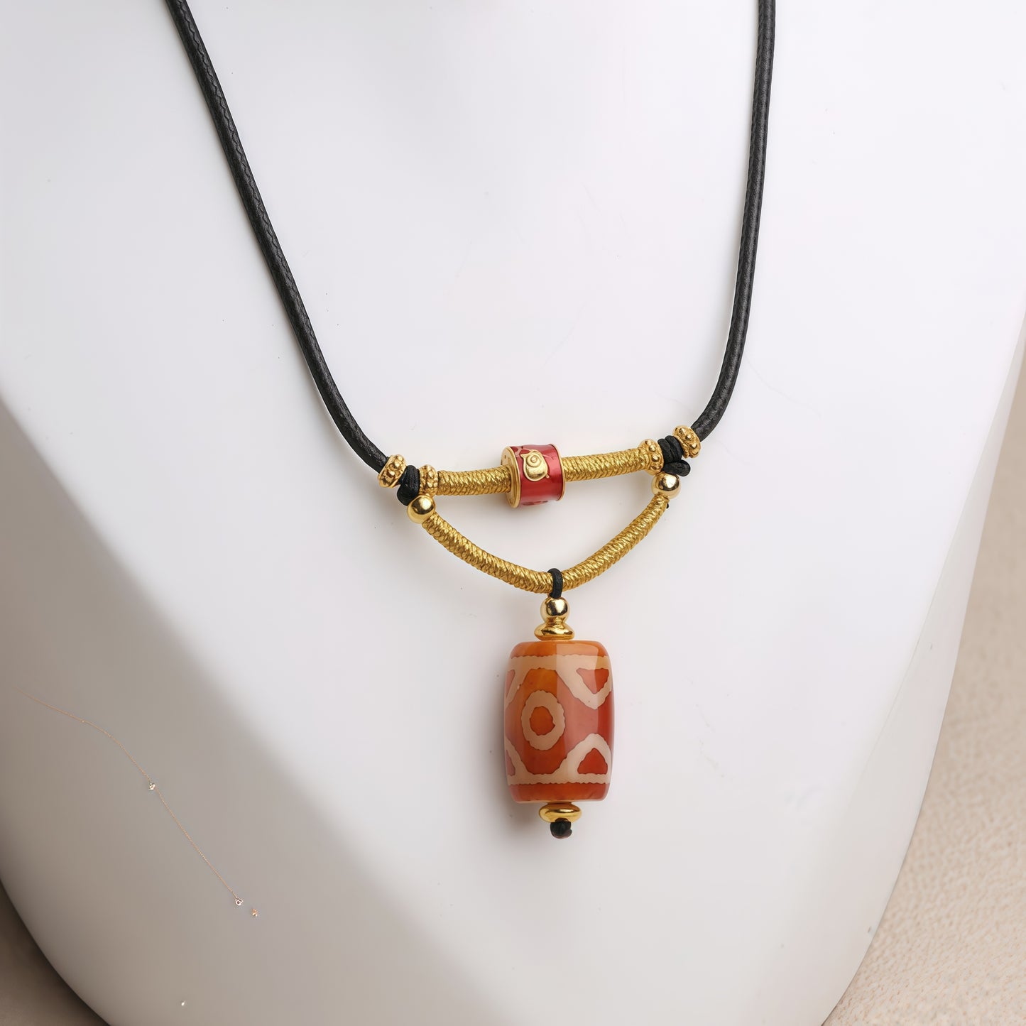 Potalapalace Accessories Handmade Natural Red Meat Three-Eyed Dzi Bead Pendant