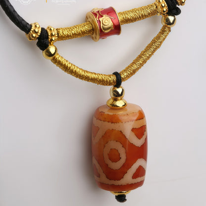 Potalapalace Accessories Handmade Natural Red Meat Three-Eyed Dzi Bead Pendant