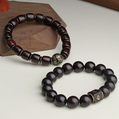 Potalapalace饰品 手工天然小叶红檀木六字真言吉祥云手链