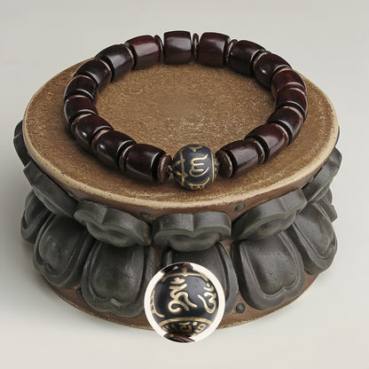 Potalapalace饰品 手工天然小叶红檀木六字真言吉祥云手链