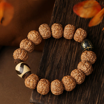 Potalapalace Accessories Handmade Natural Rudraksha Seed Bracelet featuring Tiger Tooth Dzi Beads Bracelet
