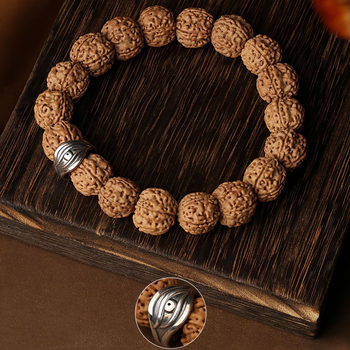 Potalapalace Accessories Handmade Natural Rudraksha Seed Bracelet featuring Tiger Tooth Dzi Beads Bracelet