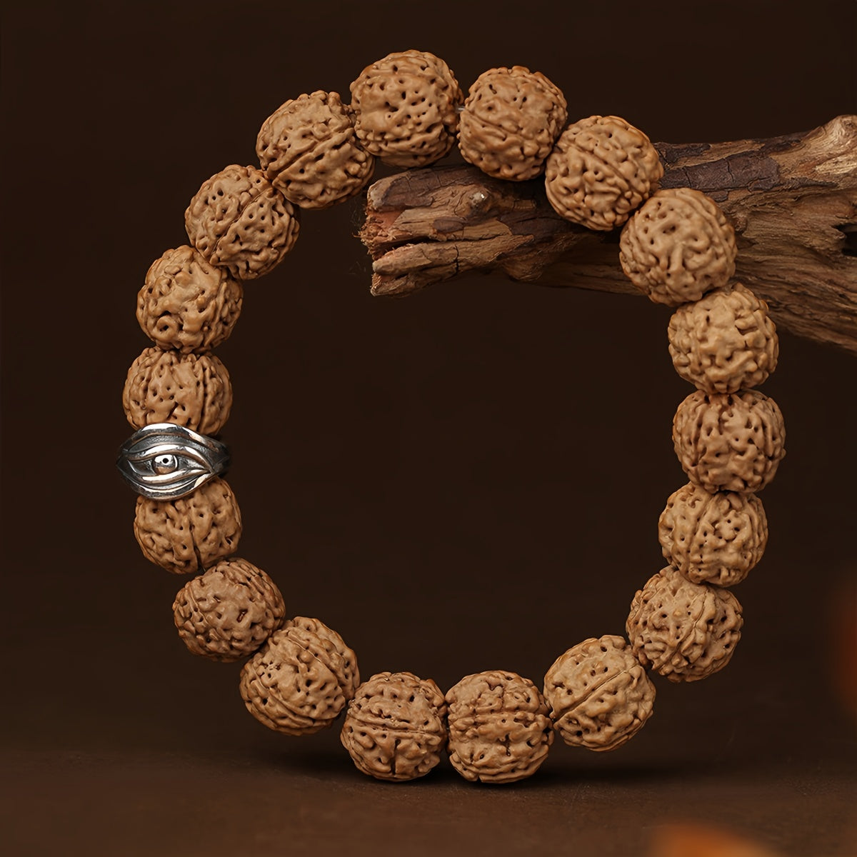 Potalapalace Accessories Handmade Natural Rudraksha Seed Bracelet featuring Tiger Tooth Dzi Beads Bracelet