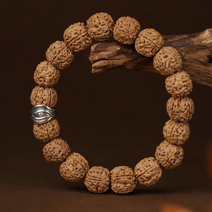 Potalapalace Accessories Handmade Natural Rudraksha Seed Bracelet featuring Tiger Tooth Dzi Beads Bracelet