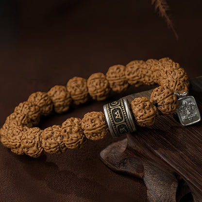 Potalapalace Accessories Handmade Natural Rudraksha Seed Bracelet featuring Tiger Tooth Dzi Beads Bracelet