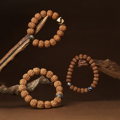 Potalapalace Accessories Handmade Natural Rudraksha Seed Bracelet featuring Tiger Tooth Dzi Beads Bracelet