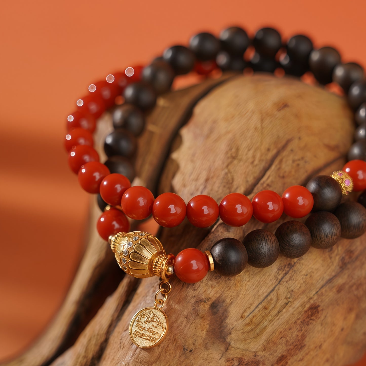 Agarwood and South Red Jade Bracelet