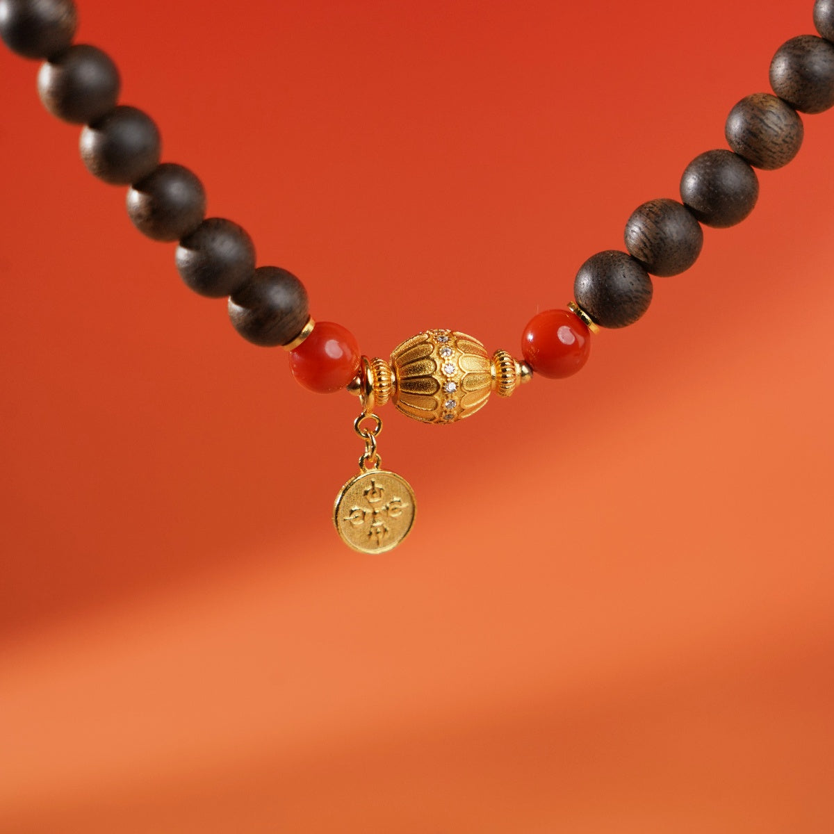 Agarwood and South Red Jade Bracelet