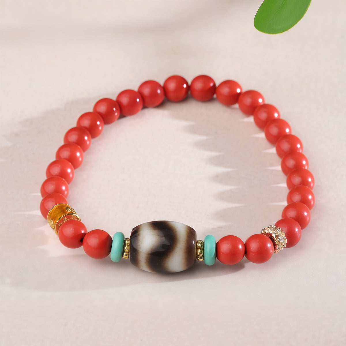 朱砂虎牙天珠单圈念珠手链