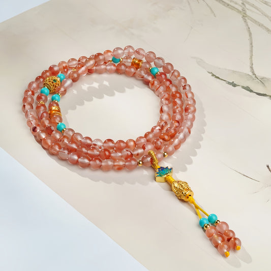 Potalapalace饰品 手工天然绯红雪花流光南方红玛瑙项链