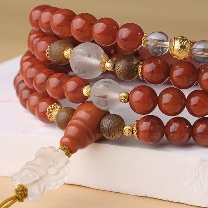 Potalapalace Accessories Handmade Natural 108-Bead Cinnabar South Red Crystal Flame Pattern