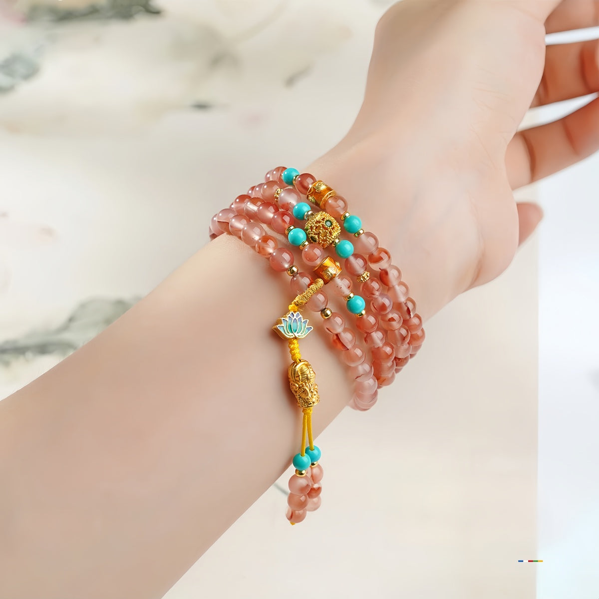 Potalapalace饰品 手工天然绯红雪花流光南方红玛瑙项链