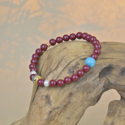 Potalapalace饰品手工天然紫金沙朱砂手链，附六音节咒语