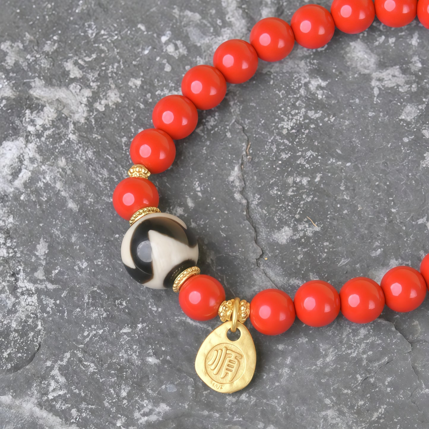 Potalapalace Accessories Handmade Natural Cinnabar Dzi Bead Bracelet