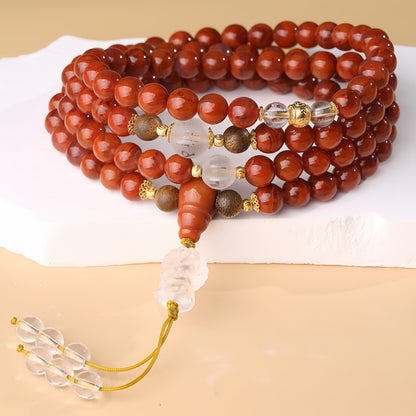 Potalapalace Accessories Handmade Natural 108-Bead Cinnabar South Red Crystal Flame Pattern