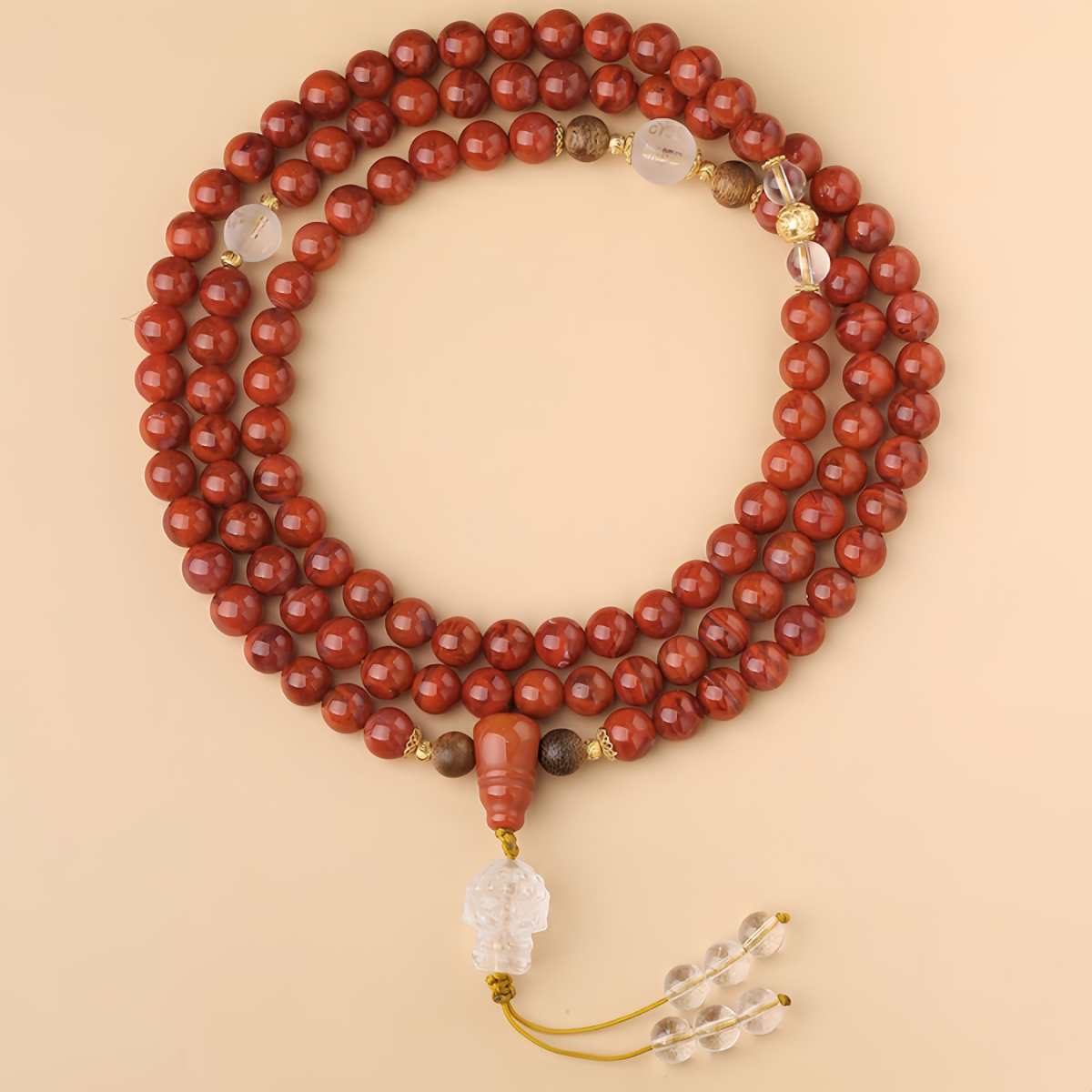 Potalapalace Accessories Handmade Natural 108-Bead Cinnabar South Red Crystal Flame Pattern